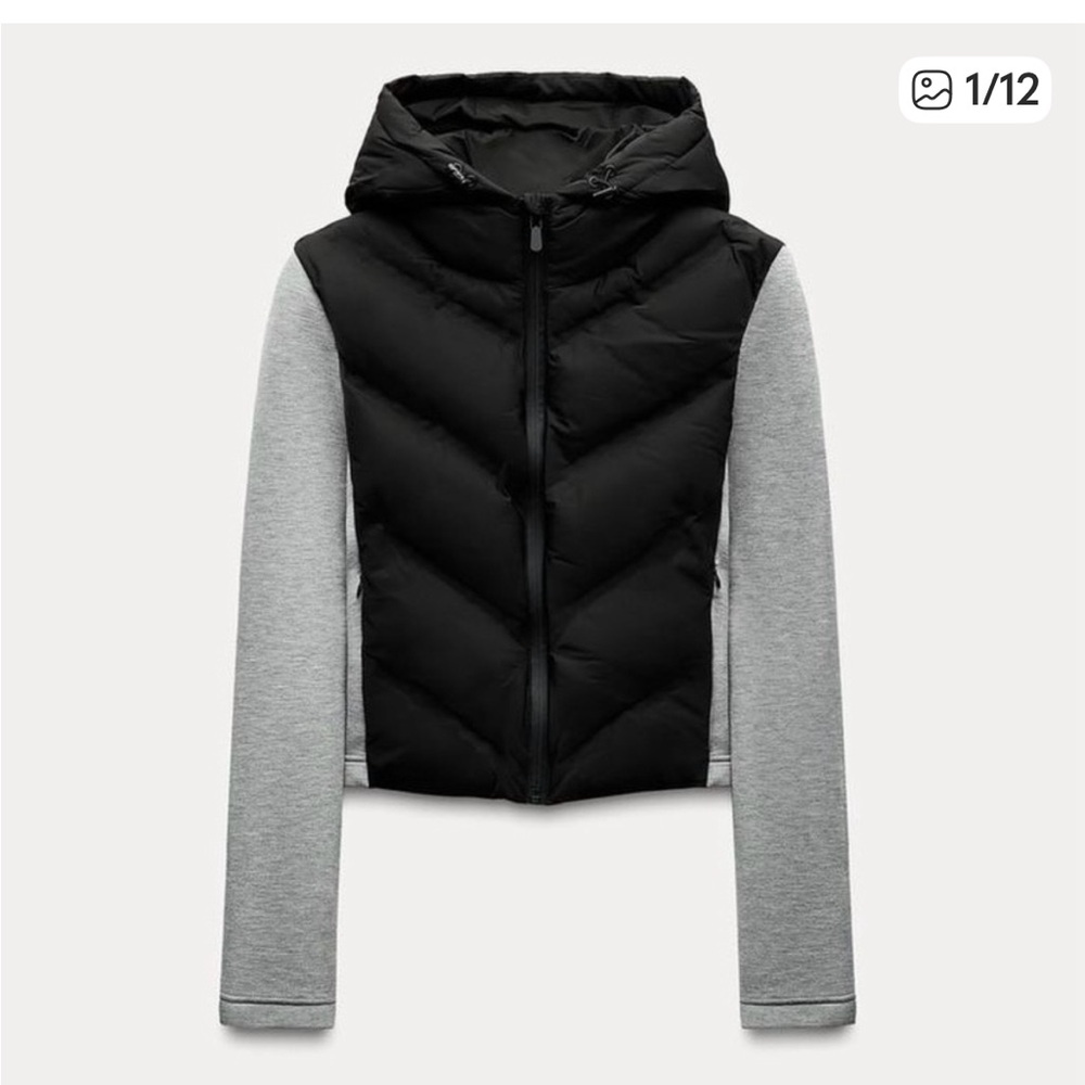 🔥RARE ZARA COMBINATION BLACK PUFFER JACKET NWT M S HOODED CROP